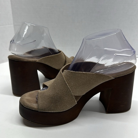 Bionatural Suede Slide Chunky Block Heel Open Toe Sandals Shoes Tan Brown Size 9 - Picture 5 of 10